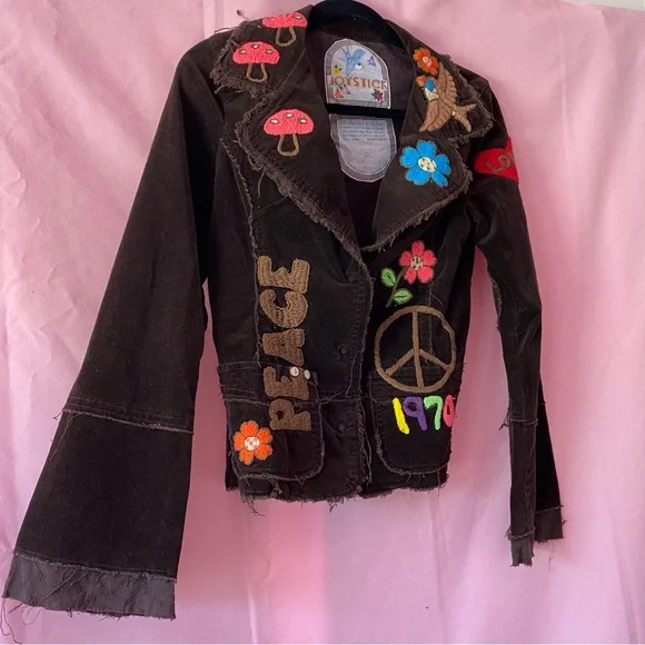 1970 Johnny Was Vintage Joystick Embroidered Brown Corduroy Blazer Jacket Large - Picture 7 of 13